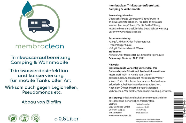 0,5 Liter membraclean Trinkwasseraufbereitung Camping & Wohnmobile - membraclean-shop.de