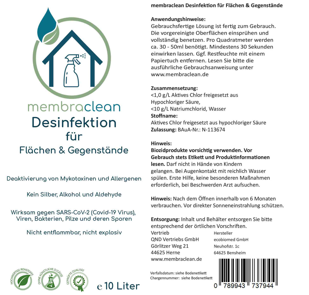 2x 10 Litermembraclean Desinfektion für Flächen & Gegenstände - membraclean-shop.de