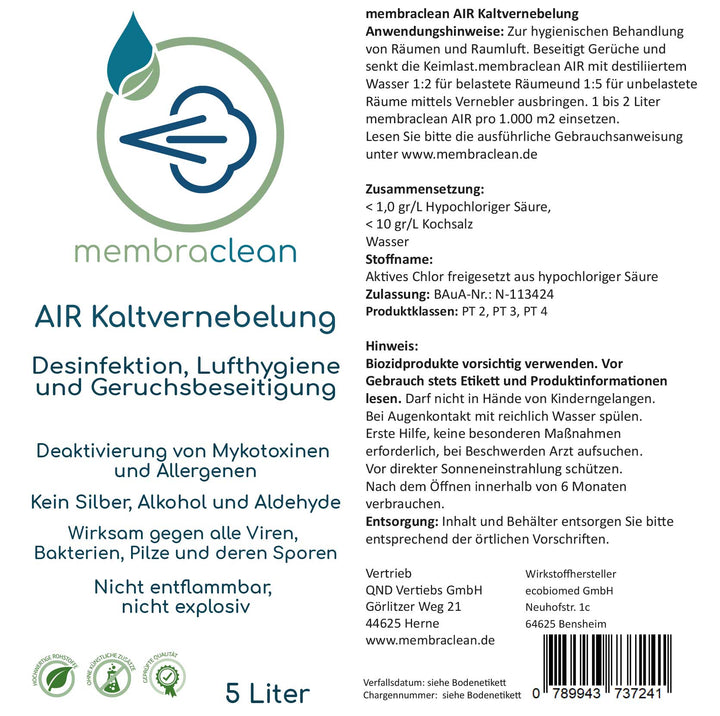 2x 5 Liter membraclean AIR Kaltvernebelung moderne Hygiene (Konzentrat) - membraclean-shop.de