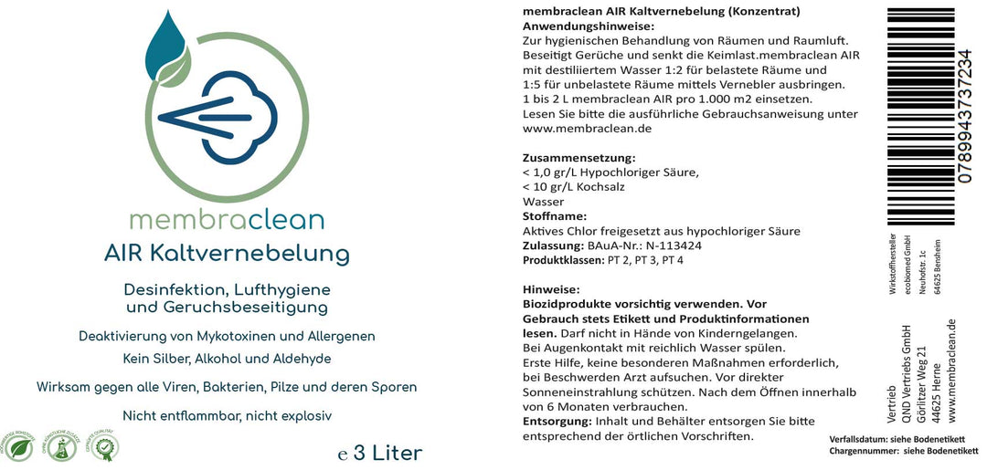 3 Liter membraclean AIR Kaltvernebelung moderne Hygiene (Konzentrat) - membraclean-shop.de