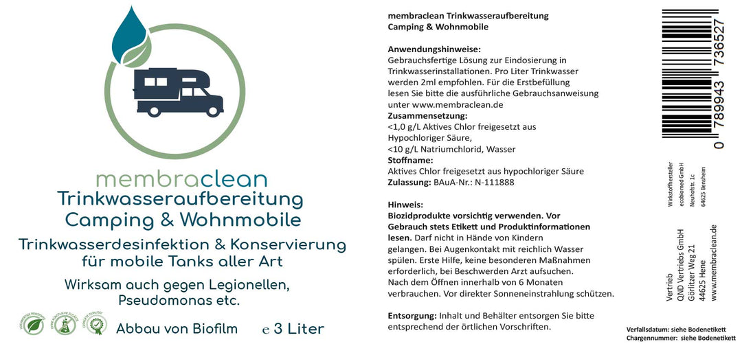 4 Liter membraclean Trinkwasseraufbereitung Camping & Wohnmobile + Dosierhilfe - membraclean-shop.de