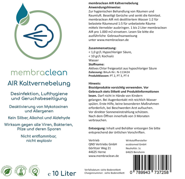 4x 10 Liter membraclean AIR Kaltvernebelung moderne Hygiene (Konzentrat) - membraclean-shop.de