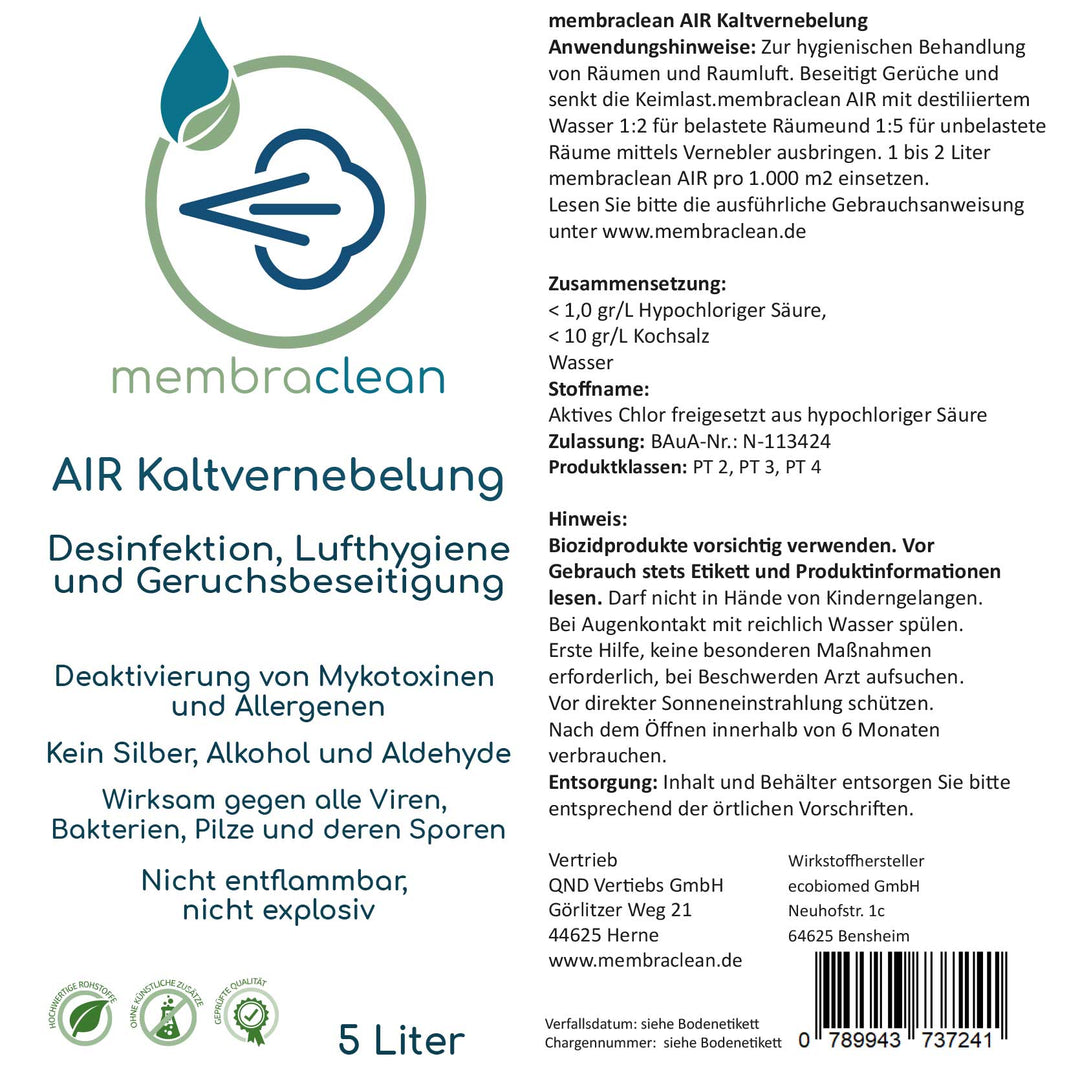 4x 5 Liter membraclean AIR Kaltvernebelung moderne Hygiene (Konzentrat) - membraclean-shop.de