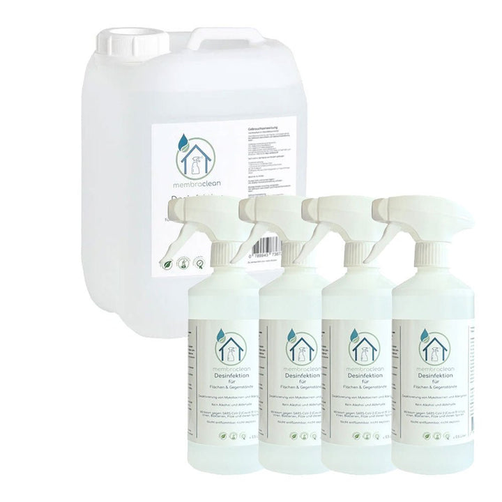 5 Liter + 4x 0,5 Liter membraclean Desinfektion für Flächen & Gegenstände - membraclean - shop.de