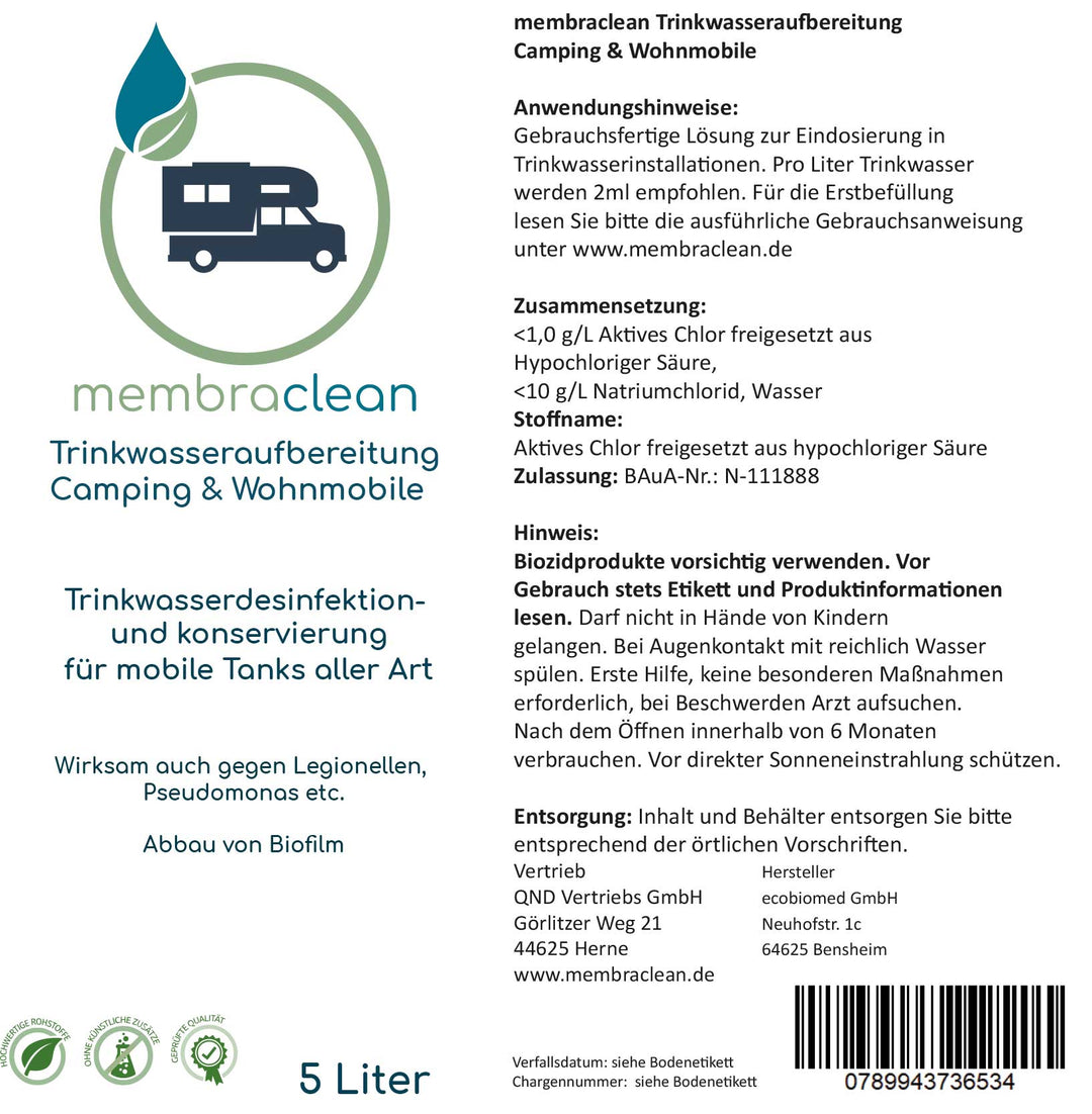 5 Liter membraclean Trinkwasseraufbereitung Camping & Wohnmobile - membraclean-shop.de