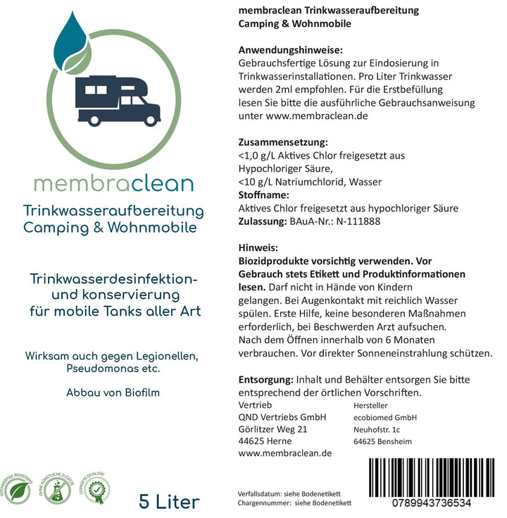 5 Liter membraclean Trinkwasseraufbereitung Camping & Wohnmobile - membraclean-shop.de