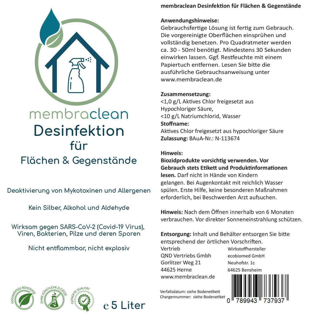 membraclean Desinfektion für Flächen & Gegenstände - 5 Liter - membraclean-shop.de