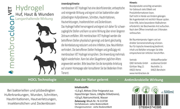 membraclean VET Hydrogel im Zerstäuber für Haut & Wunden 500ml - membraclean-shop.de