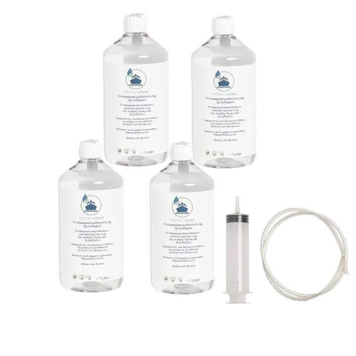 4x 1 Liter membraclean Trinkwasseraufbereitung Schifffahrt (Boote & Yachten) + Befüllset - membraclean-shop.de